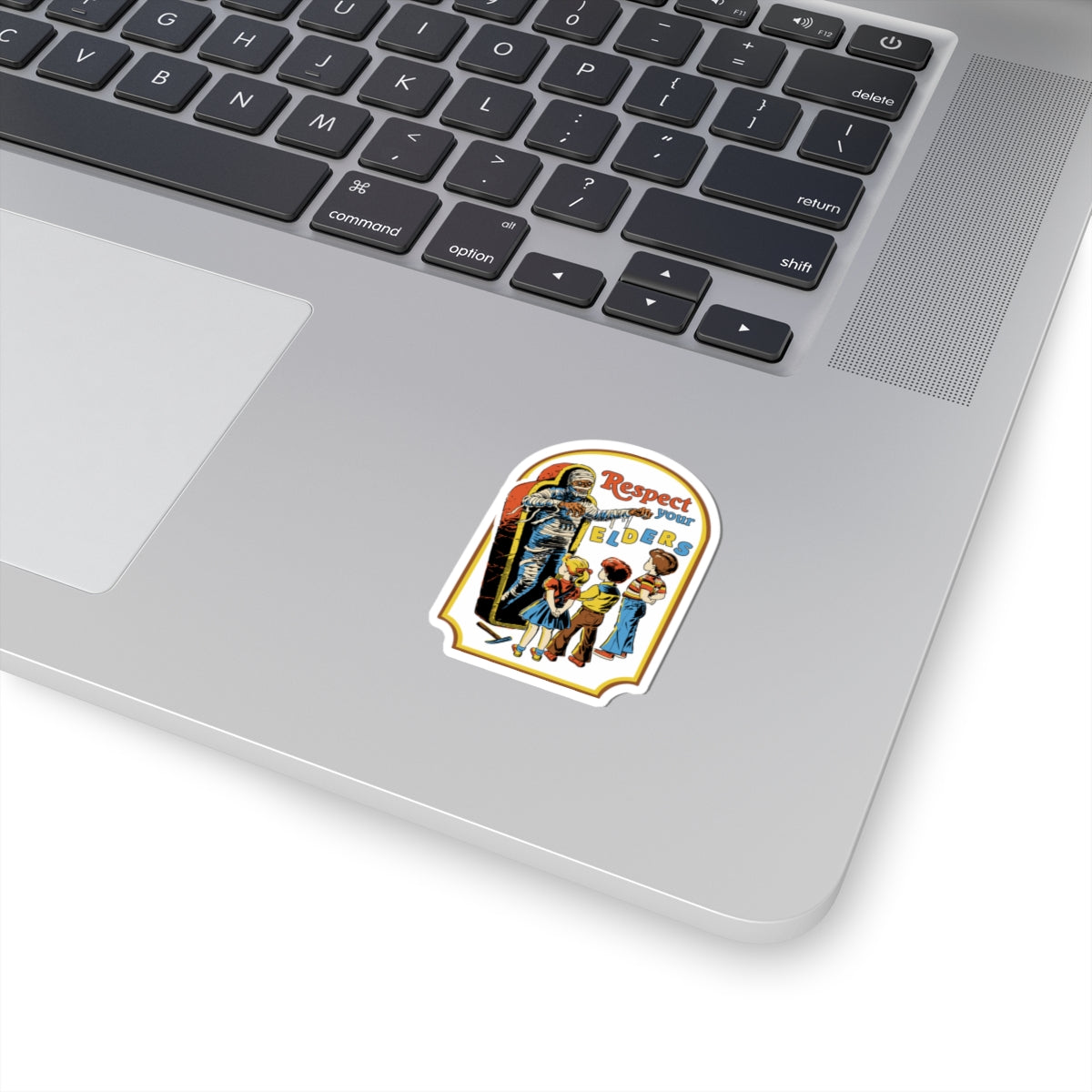 Respect Your Elders Sticker — Retro Halloween Mummy Kid Illustration (Kiss-Cut)