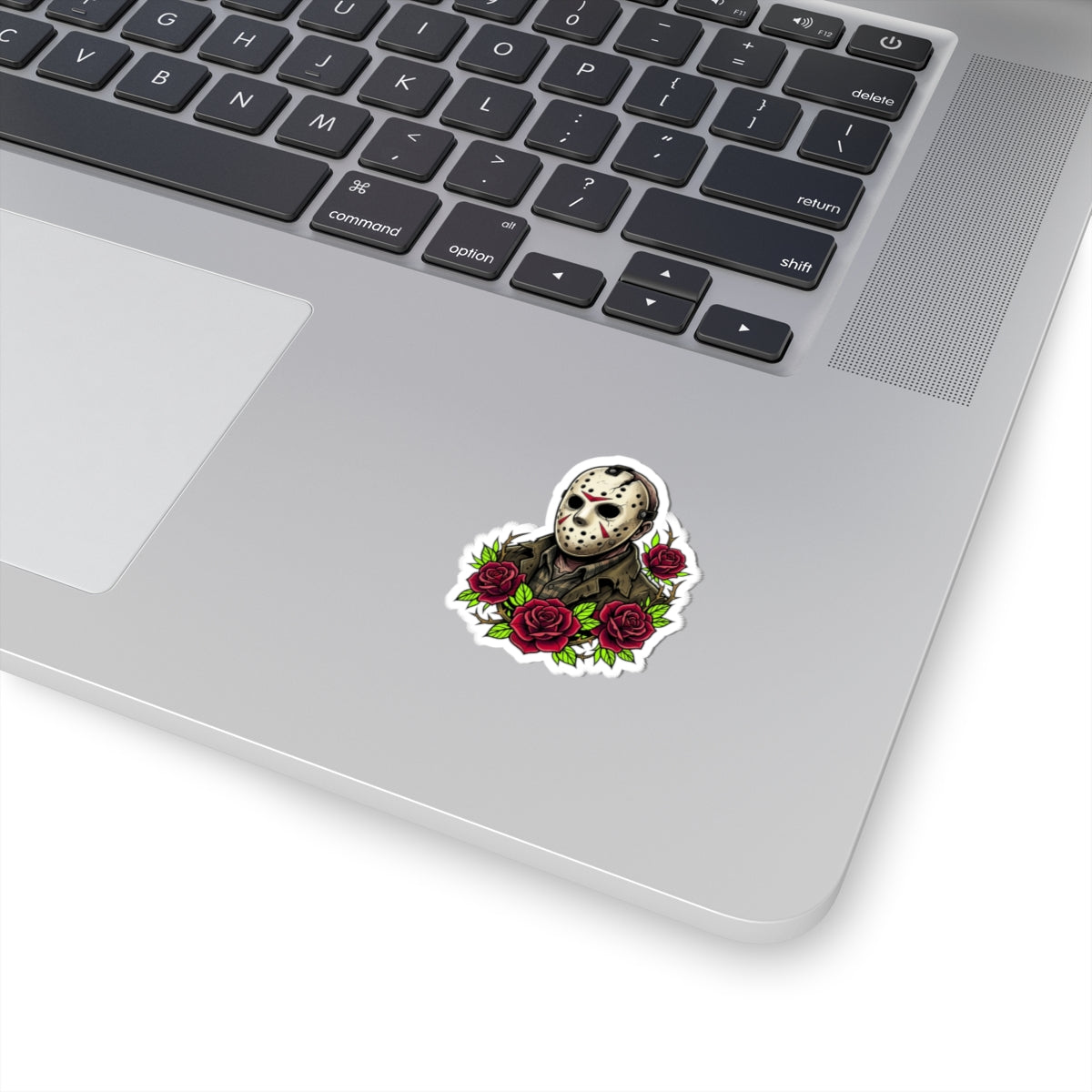 Horror Mask Sticker — Jason Mask with Red Roses Kiss-Cut Sticker