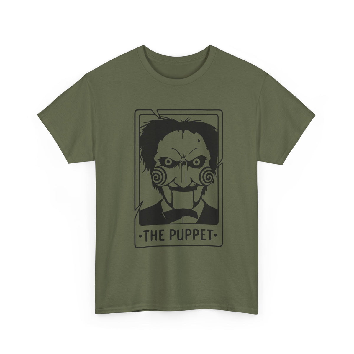 Horror Puppet Graphic Tee — "The Puppet" Vintage Creepy Mask T‑Shirt