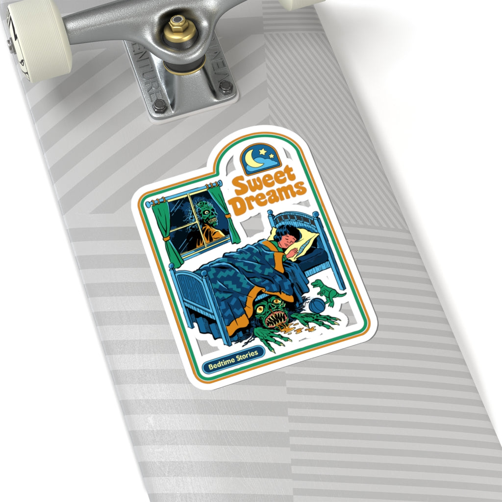 Sweet Dreams Horror Sticker — Retro Bedtime Monster Kiss-Cut Sticker