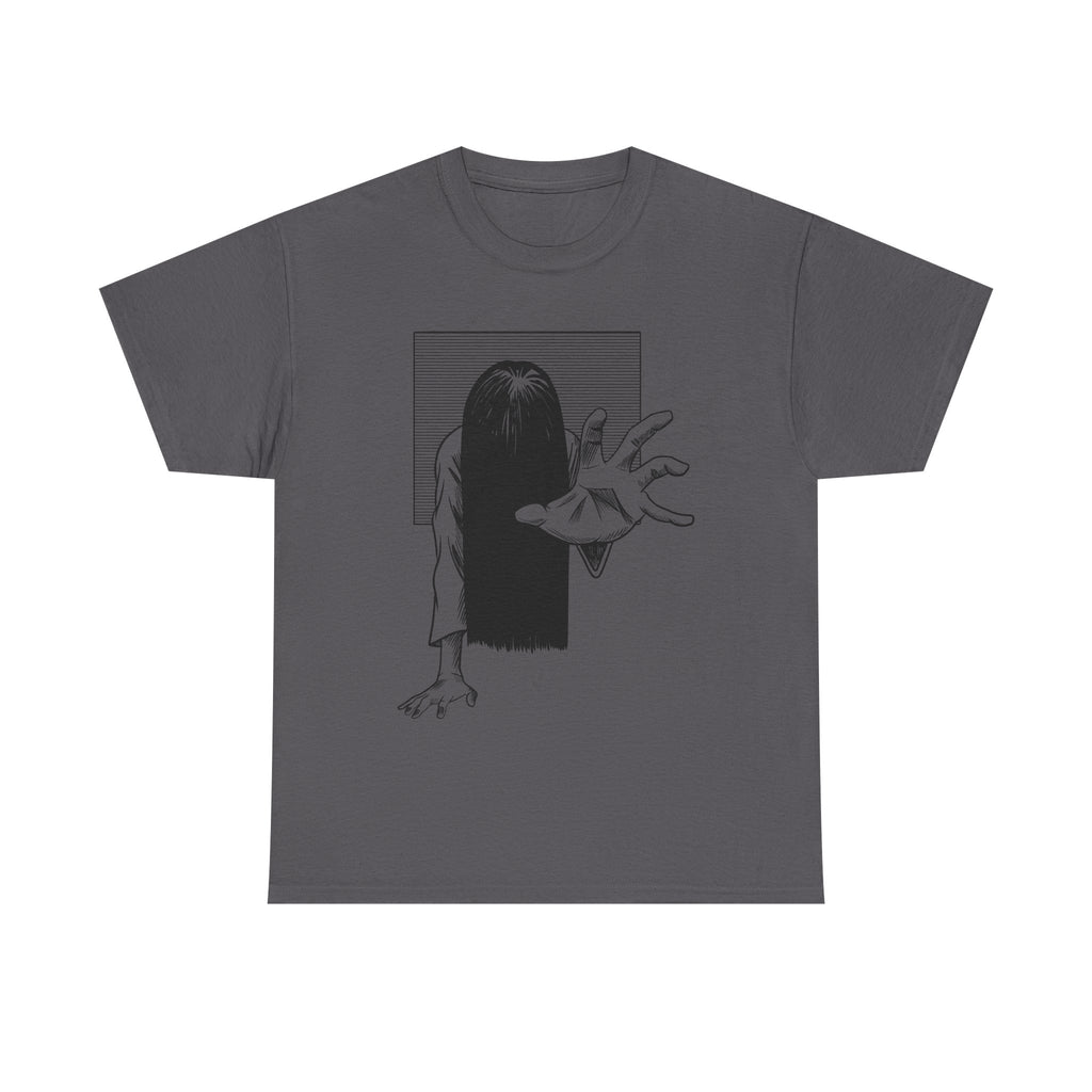 Horror Ring Girl Graphic Tee — Creepy Vintage Ghost T-Shirt