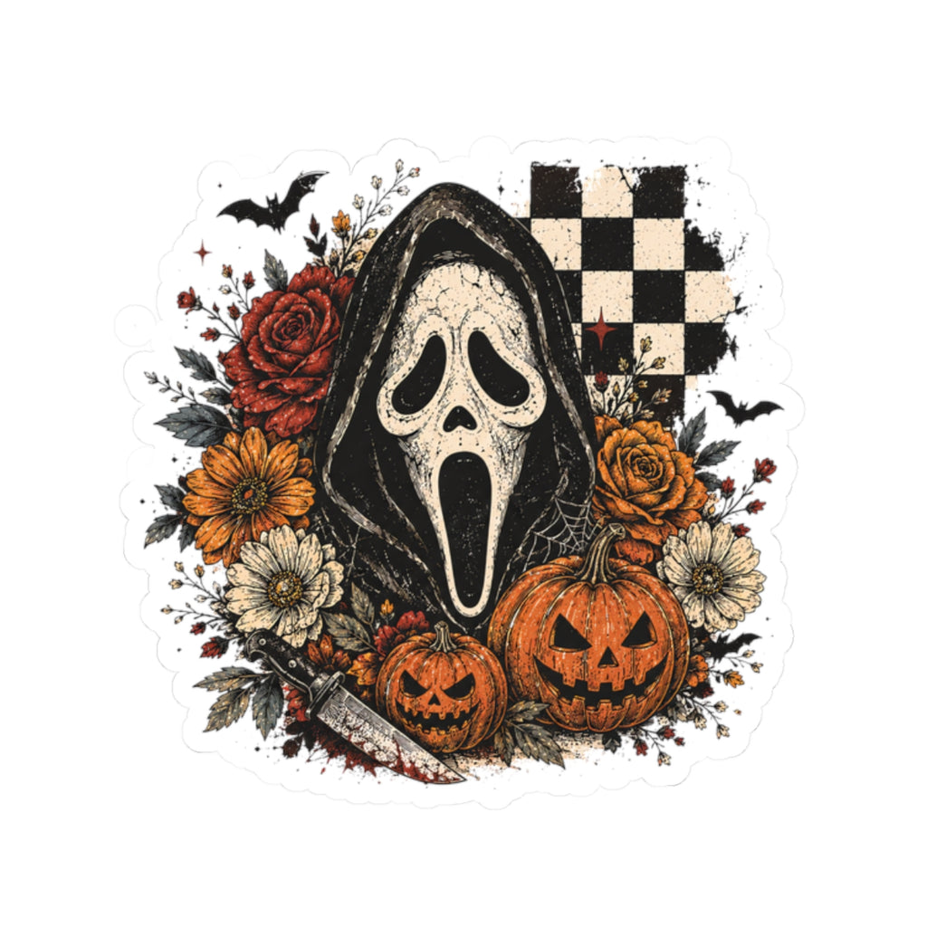 Halloween Scream Mask Kiss-Cut Sticker – Spooky Pumpkins & Roses