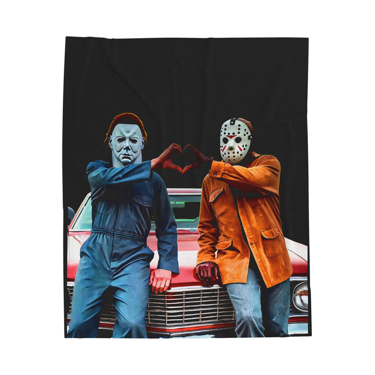 Horror Duo Velveteen Plush Blanket – Michael Myers & Jason Heart Pose Throw
