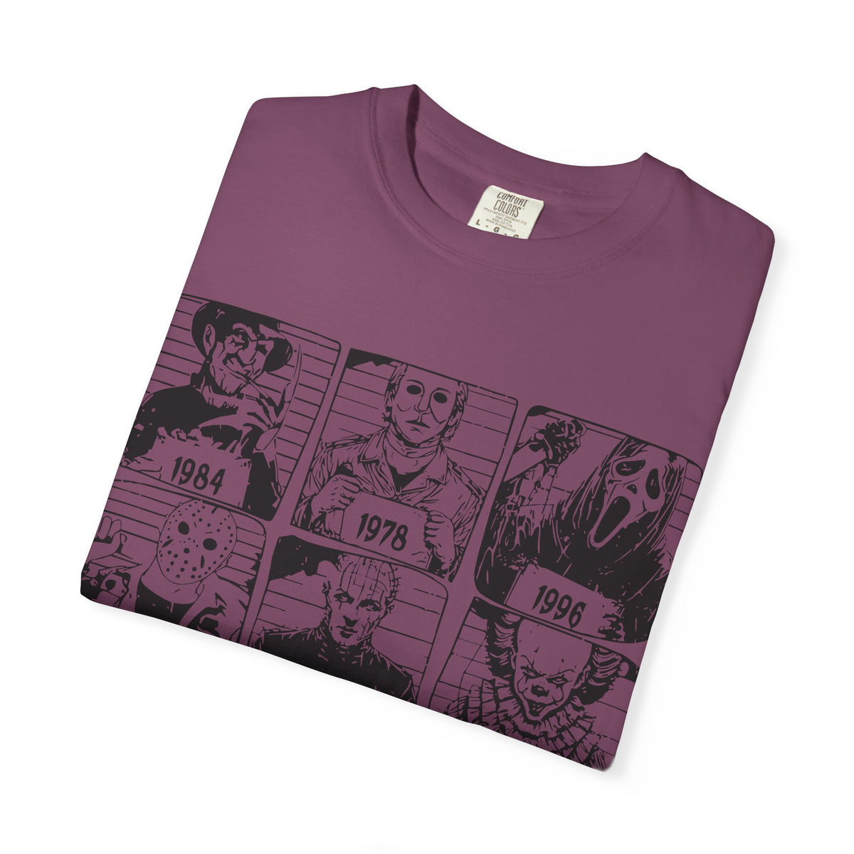 Horror Manga Years Grid T-Shirt — Vintage Anime Faces 1973–2002