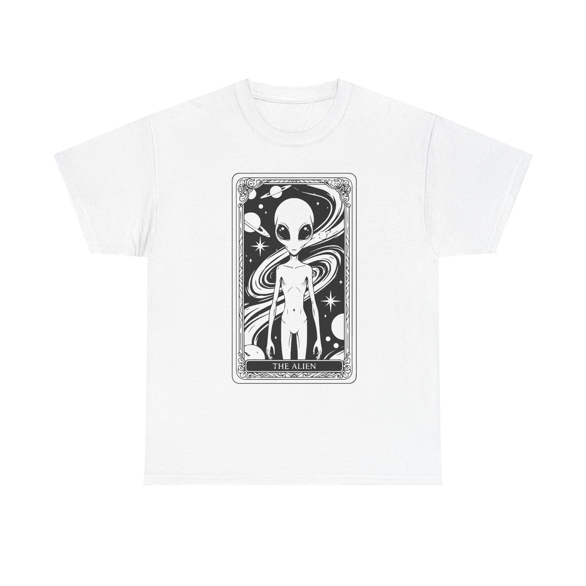 Alien Tarot Graphic Tee — Cosmic Space Alien Illustration Shirt