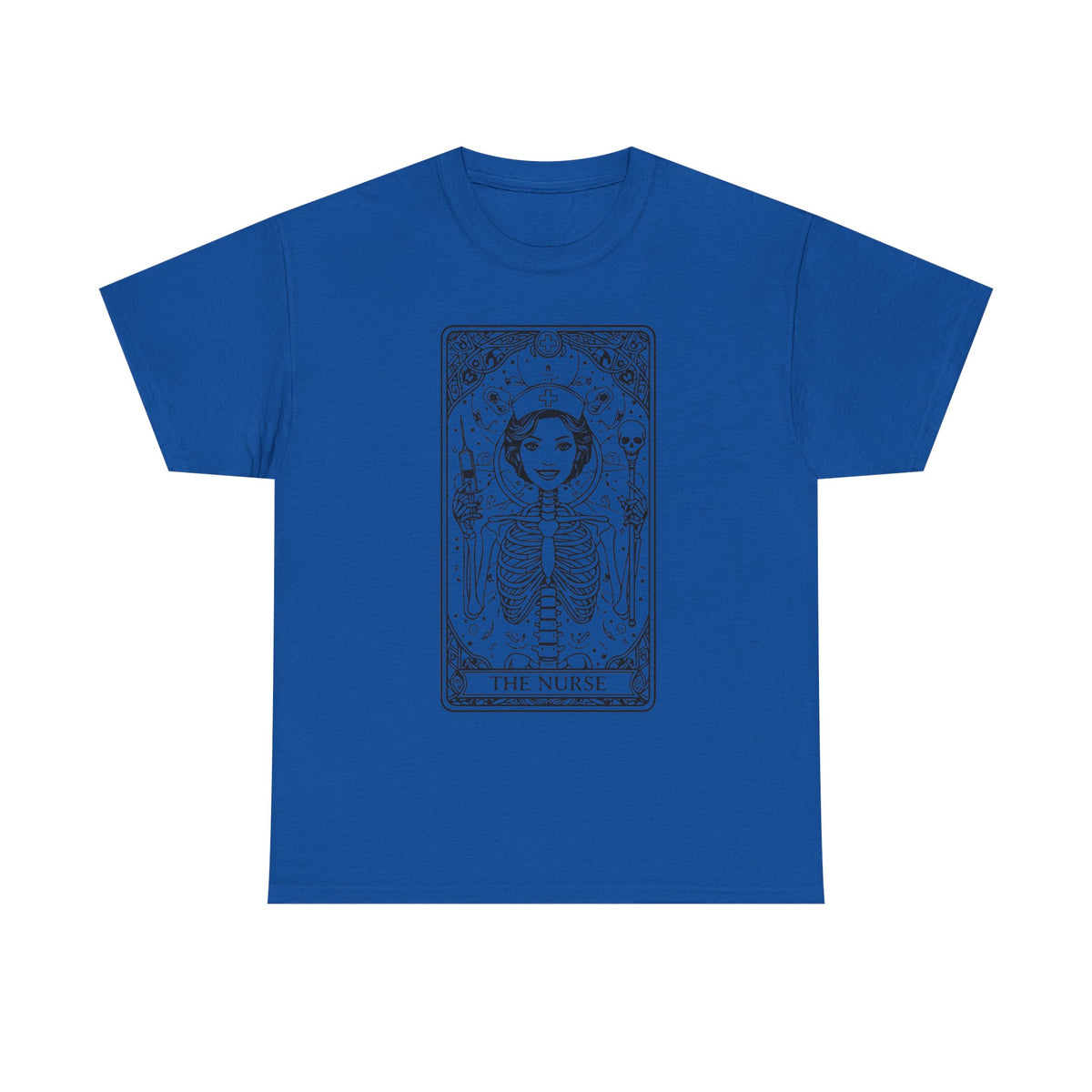 Tarot Nurse Graphic Tee — 'The Nurse' Skeleton Card T-Shirt