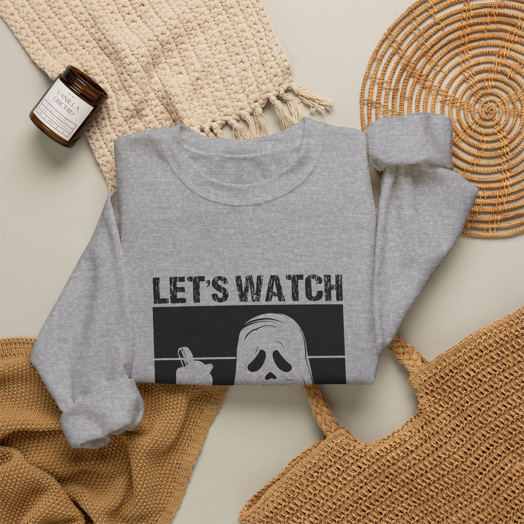 Horror Movie Crewneck Sweatshirt - "Let’s Watch Scary Movies" Ghost Design