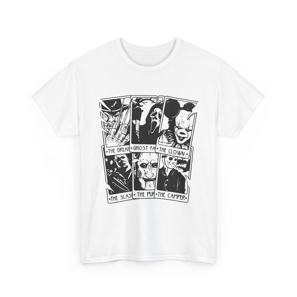 Horror Comic Panel T-Shirt — Ghost, Clown & Skull Graphic Tee