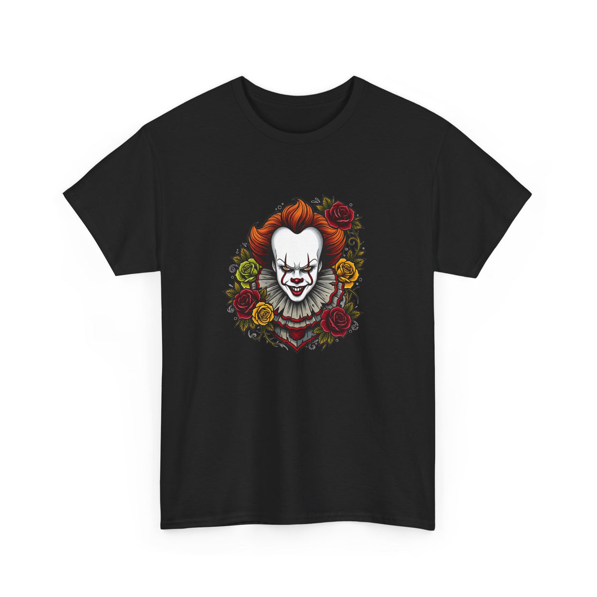Horror Clown Tee — Pennywise Floral Portrait Graphic T-Shirt