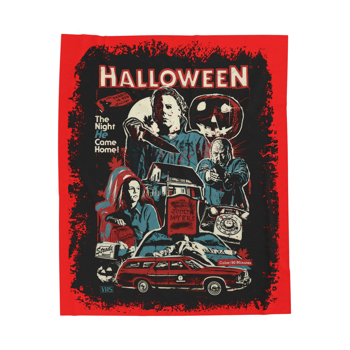 Halloween Movie Velveteen Plush Blanket – Retro Michael Myers Collage