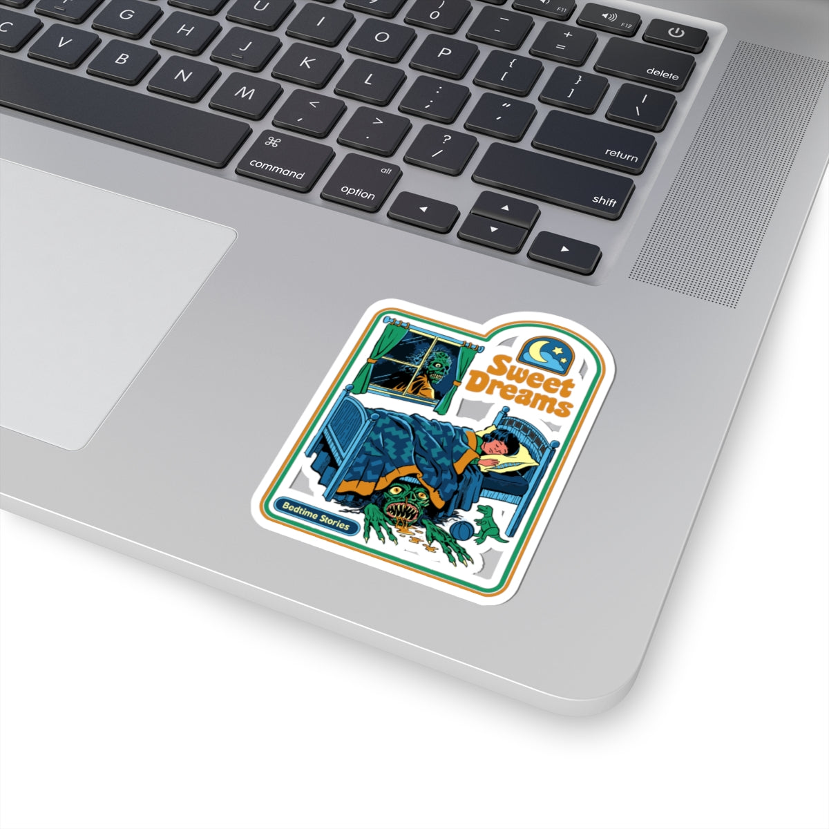 Sweet Dreams Horror Sticker — Retro Bedtime Monster Kiss-Cut Sticker