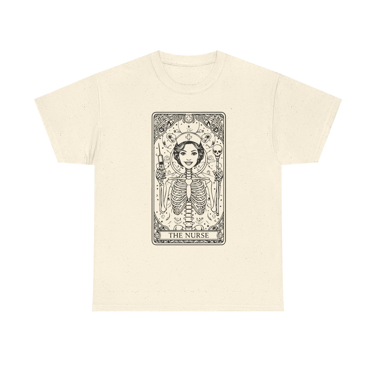 Tarot Nurse Graphic Tee — 'The Nurse' Skeleton Card T-Shirt