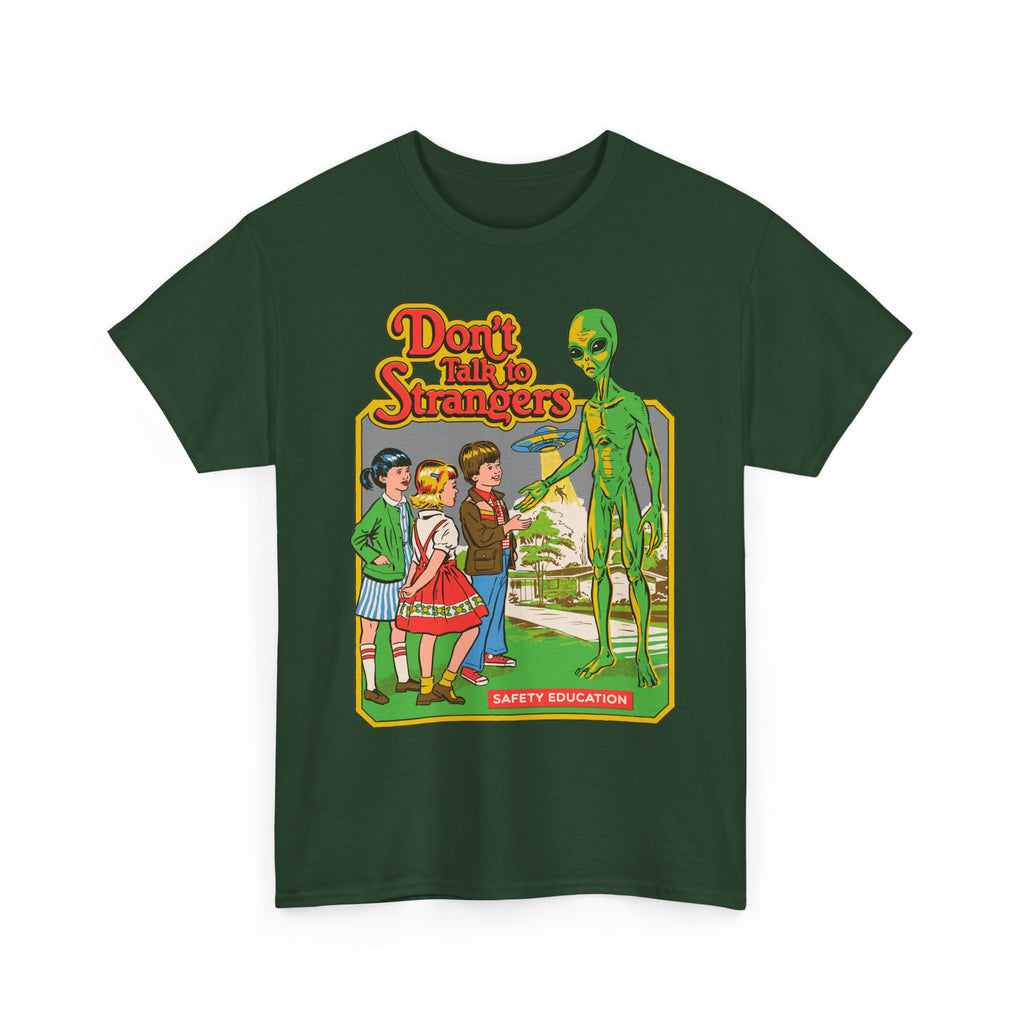 Alien Safety Retro Tee — "Don't Talk to Strangers" Graphic T-Shirt