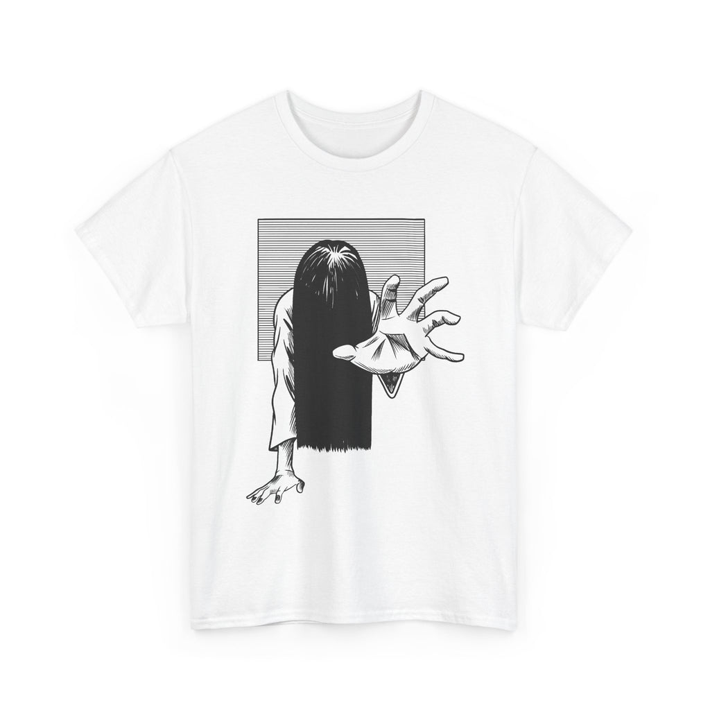 Horror Ring Girl Graphic Tee — Creepy Vintage Ghost T-Shirt