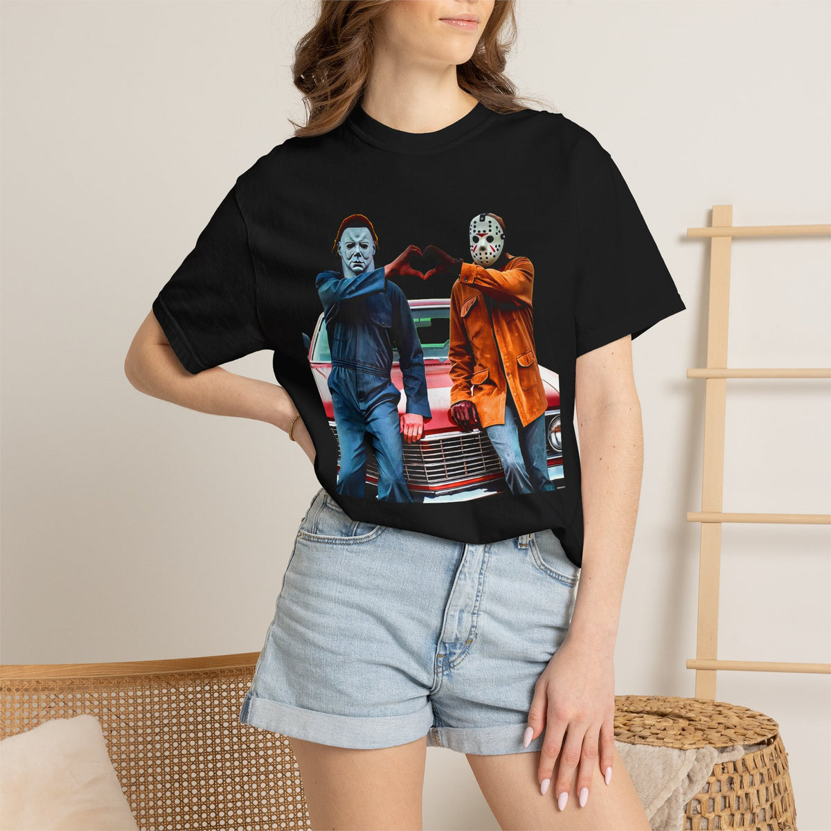 Horror Movie Duo Graphic T-Shirt — Michael & Jason Car Scene