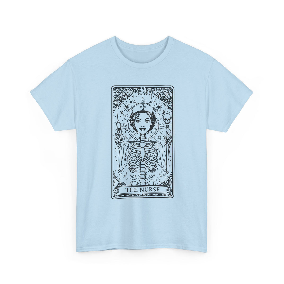 Tarot Nurse Graphic Tee — 'The Nurse' Skeleton Card T-Shirt
