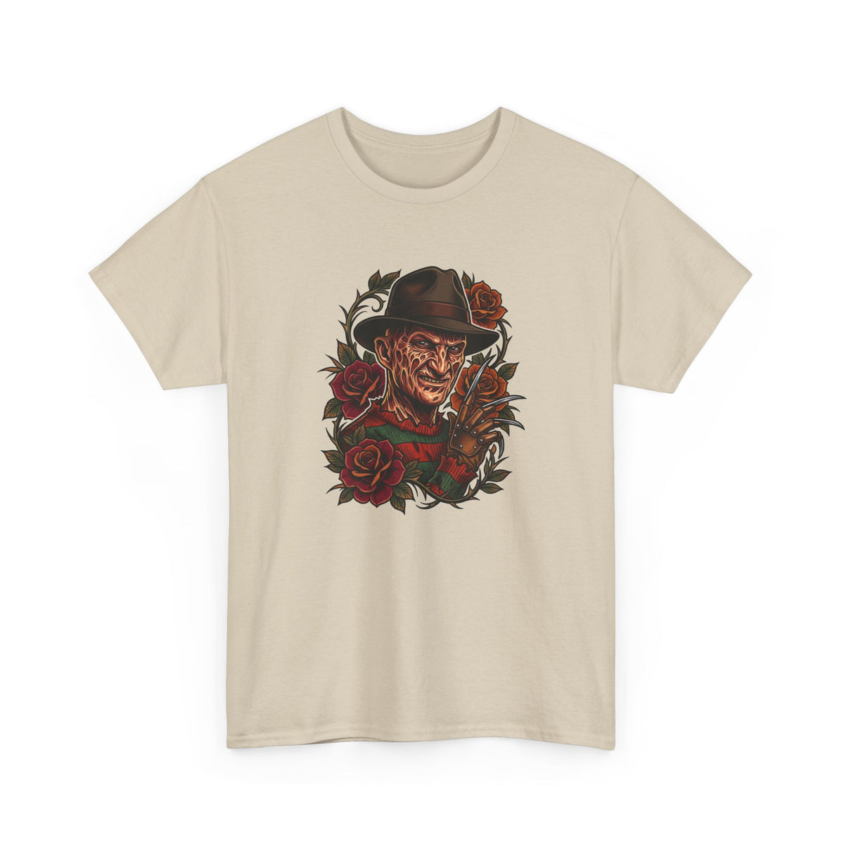 Horror Rose Tee — Vintage Freddy-Inspired Nightmare Skull Graphic T-Shirt