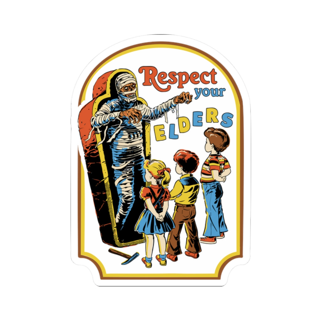 Respect Your Elders Sticker — Retro Halloween Mummy Kid Illustration (Kiss-Cut)