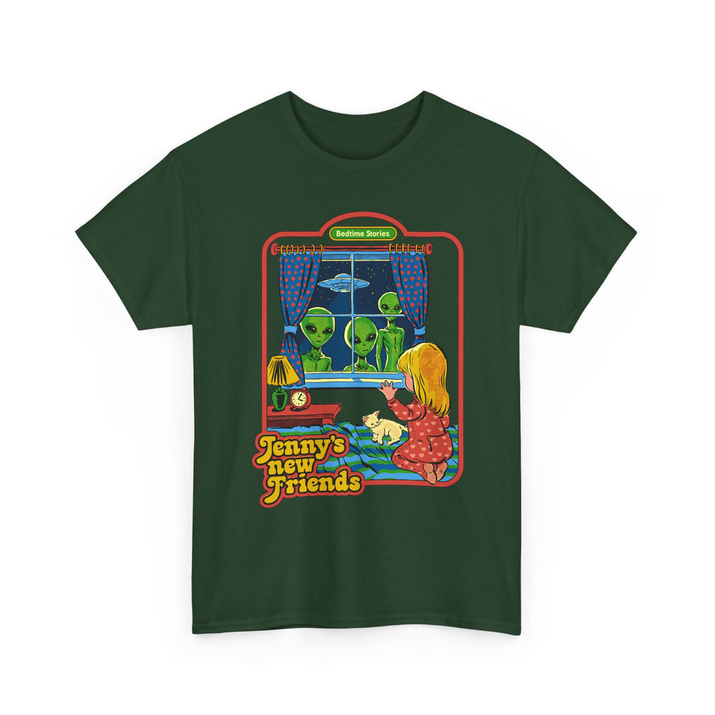 Vintage Kid & Aliens Tee — "Jenny's New Friends" Retro Graphic T-Shirt