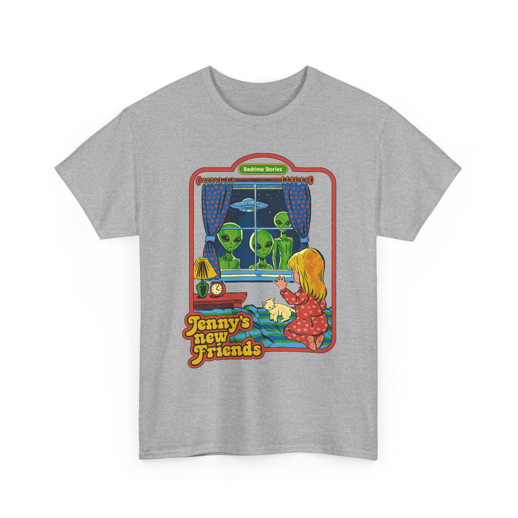 Vintage Kid & Aliens Tee — "Jenny's New Friends" Retro Graphic T-Shirt
