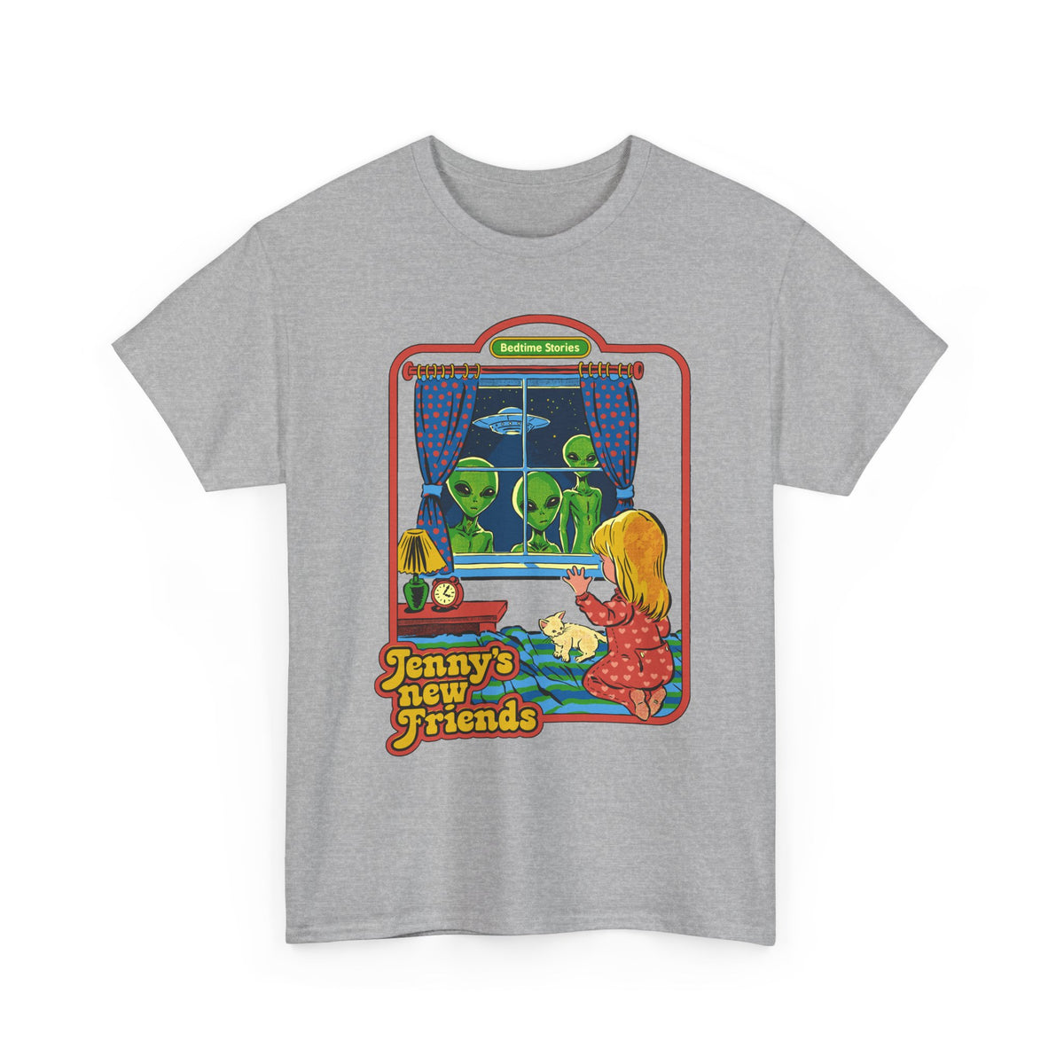Vintage Kid & Aliens Tee — "Jenny's New Friends" Retro Graphic T-Shirt