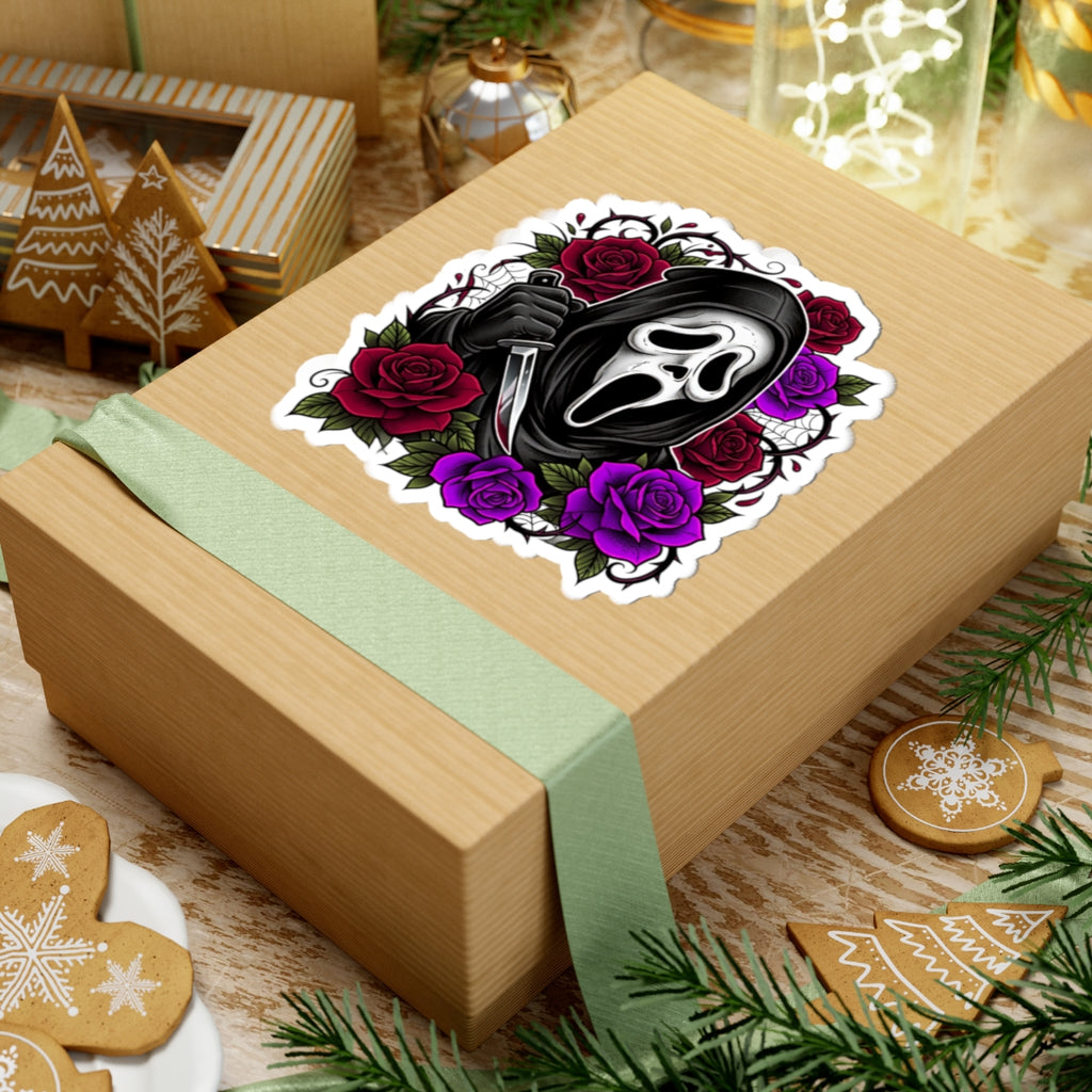 Sticker — Scream Mask Knife with Red & Purple Roses Kiss-Cut Sticker