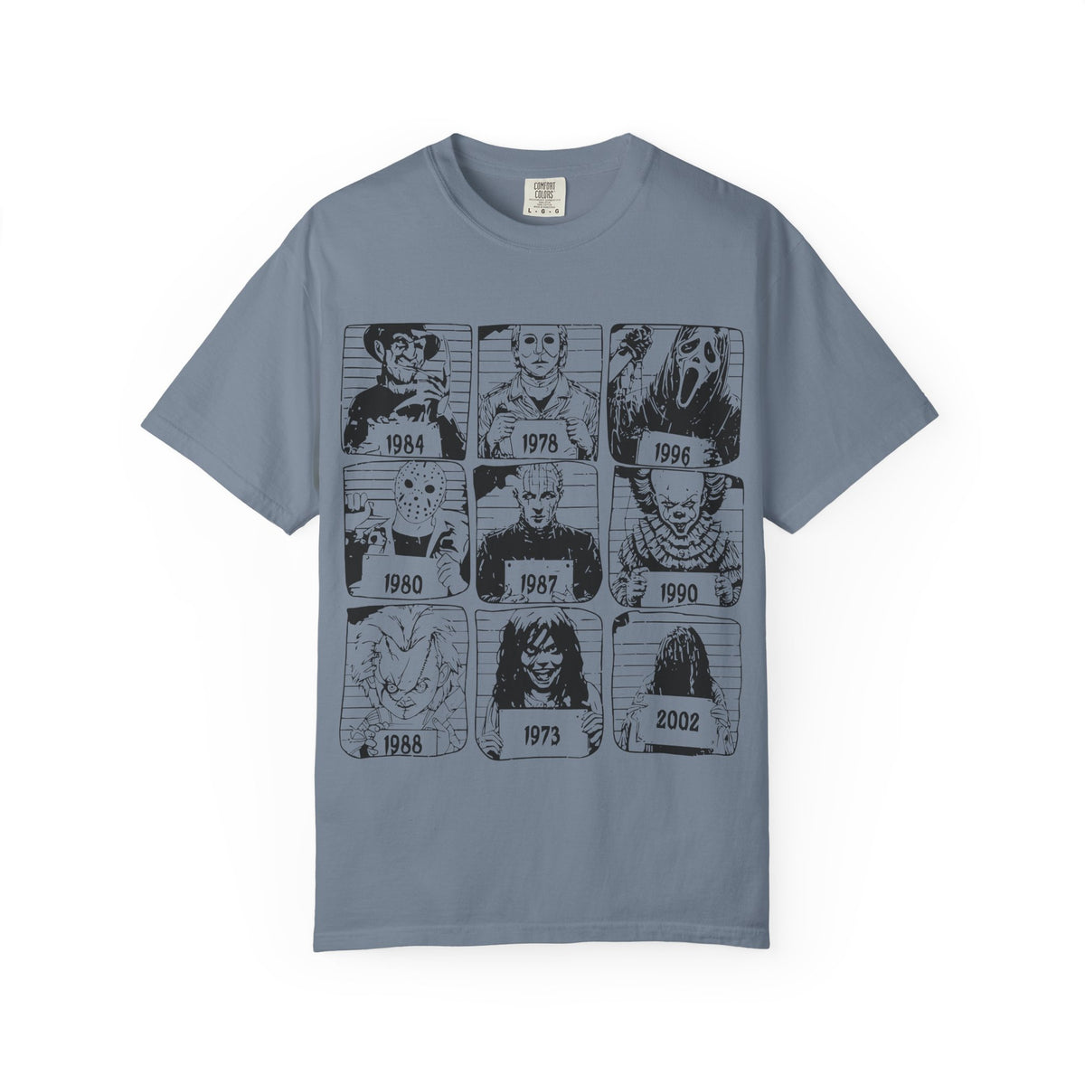 Horror Manga Years Grid T-Shirt — Vintage Anime Faces 1973–2002