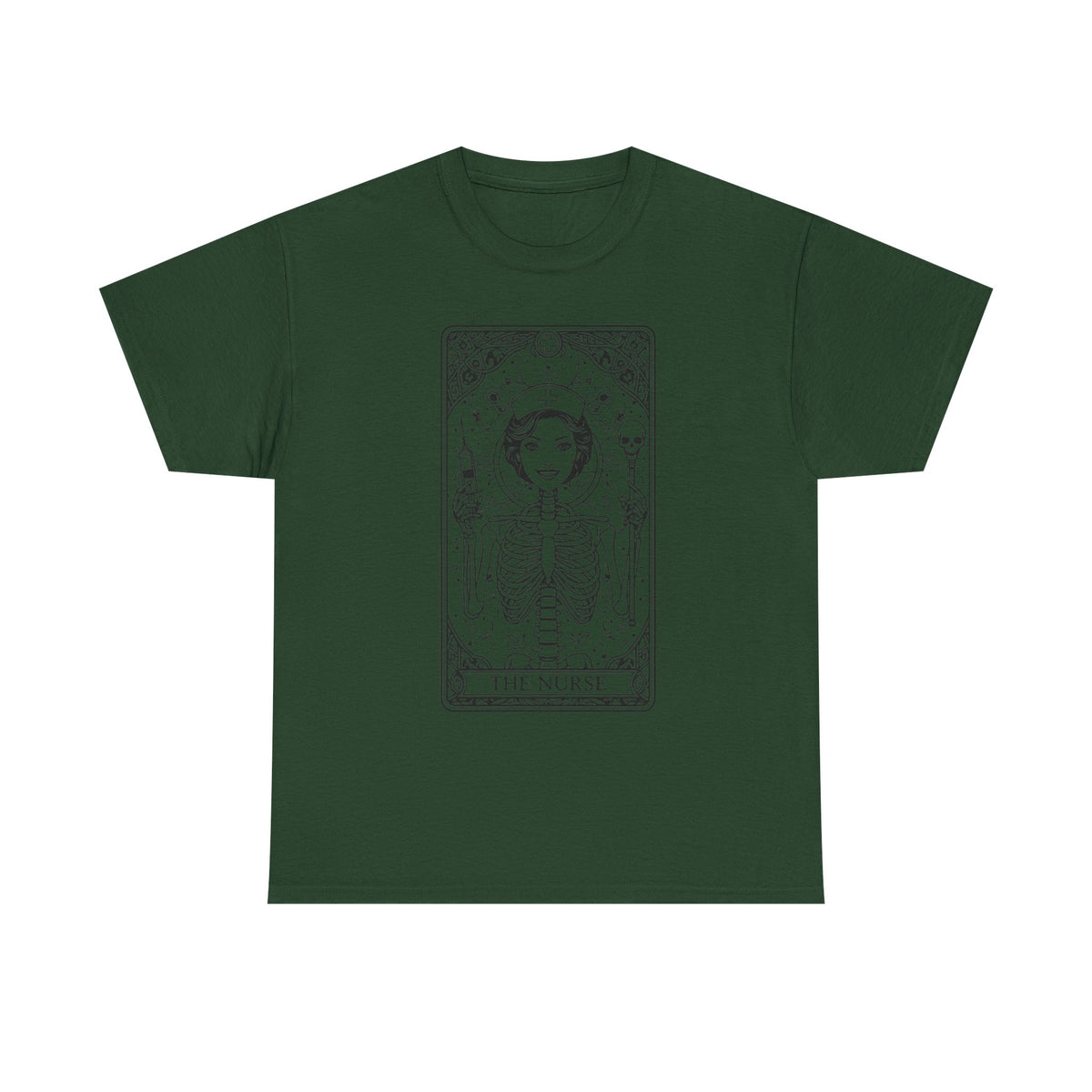 Tarot Nurse Graphic Tee — 'The Nurse' Skeleton Card T-Shirt