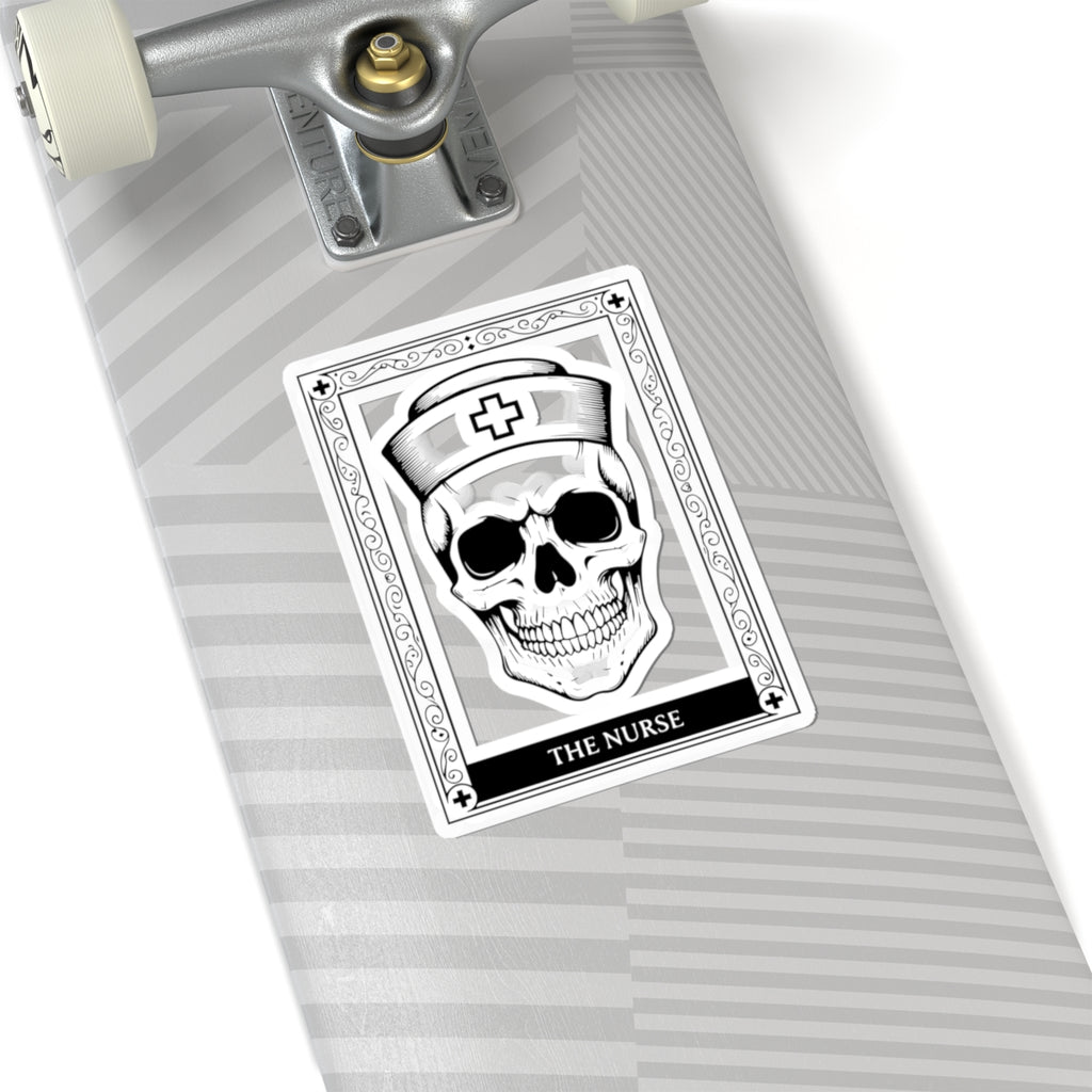 Skull Nurse Kiss-Cut Sticker — Gothic Medical Laptop Decal