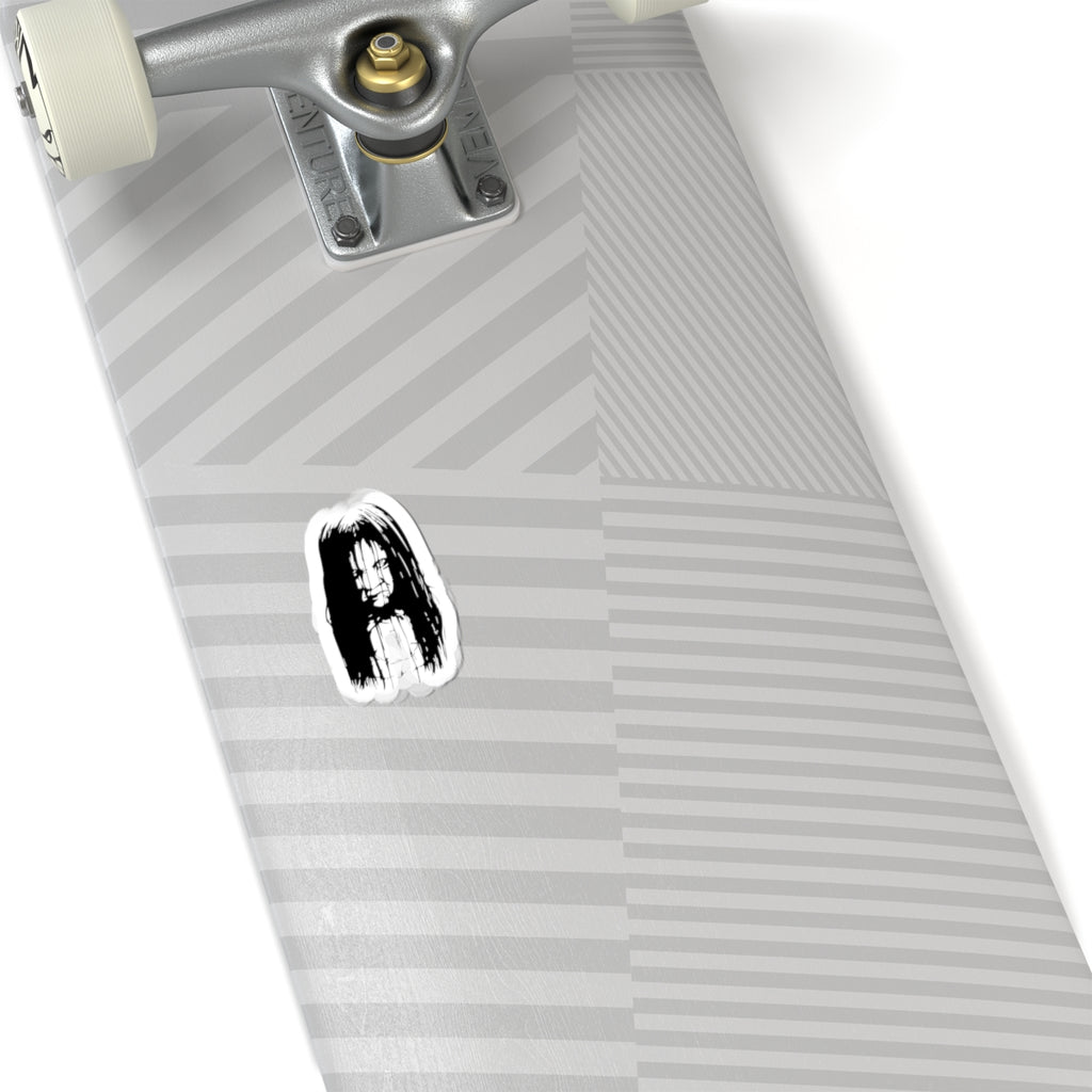 Creepy Girl Kiss-Cut Sticker — Horror Laptop Decal