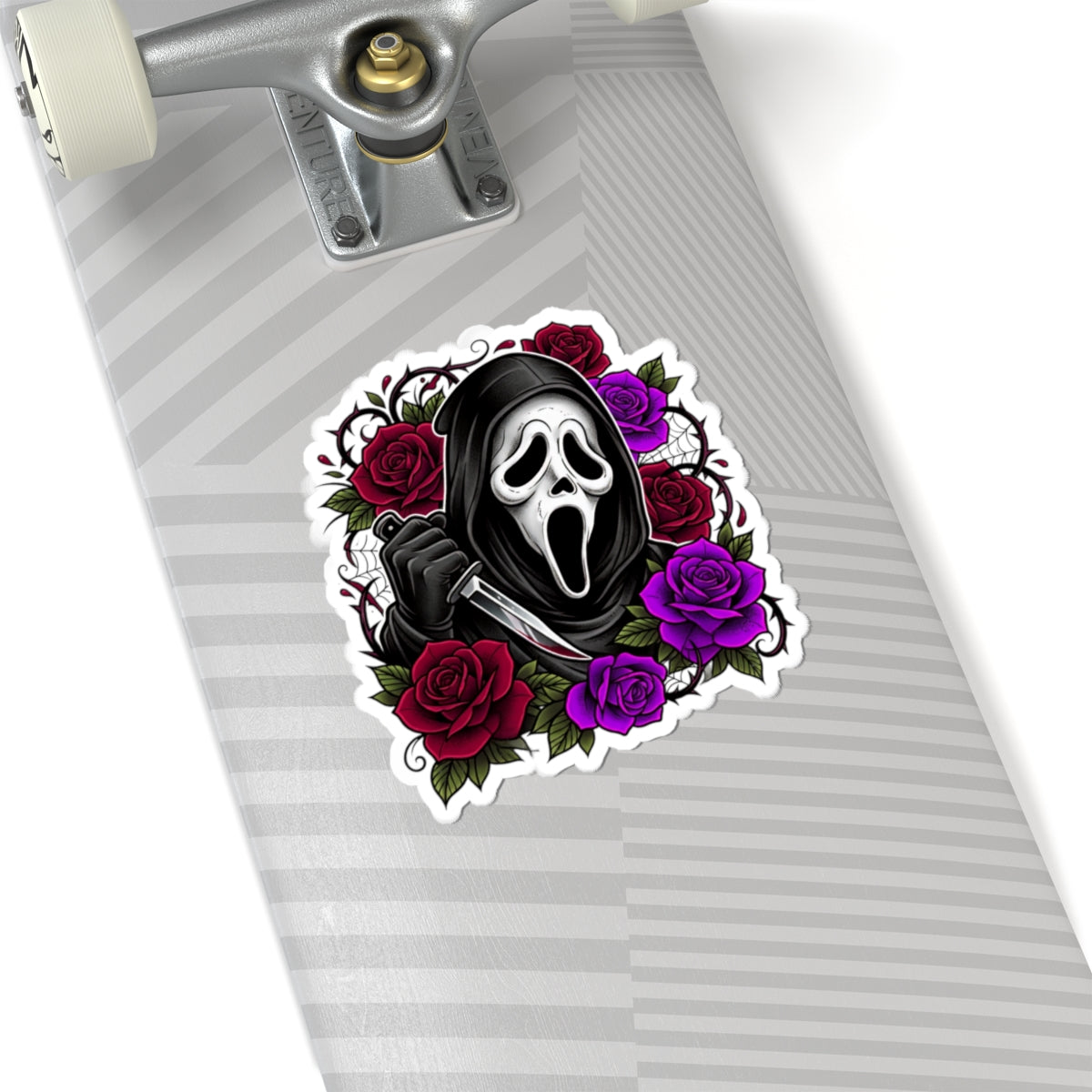 Sticker — Scream Mask Knife with Red & Purple Roses Kiss-Cut Sticker