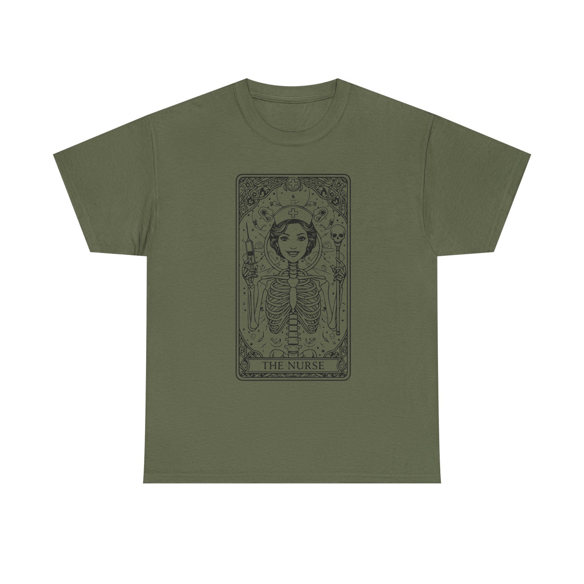 Tarot Nurse Graphic Tee — 'The Nurse' Skeleton Card T-Shirt