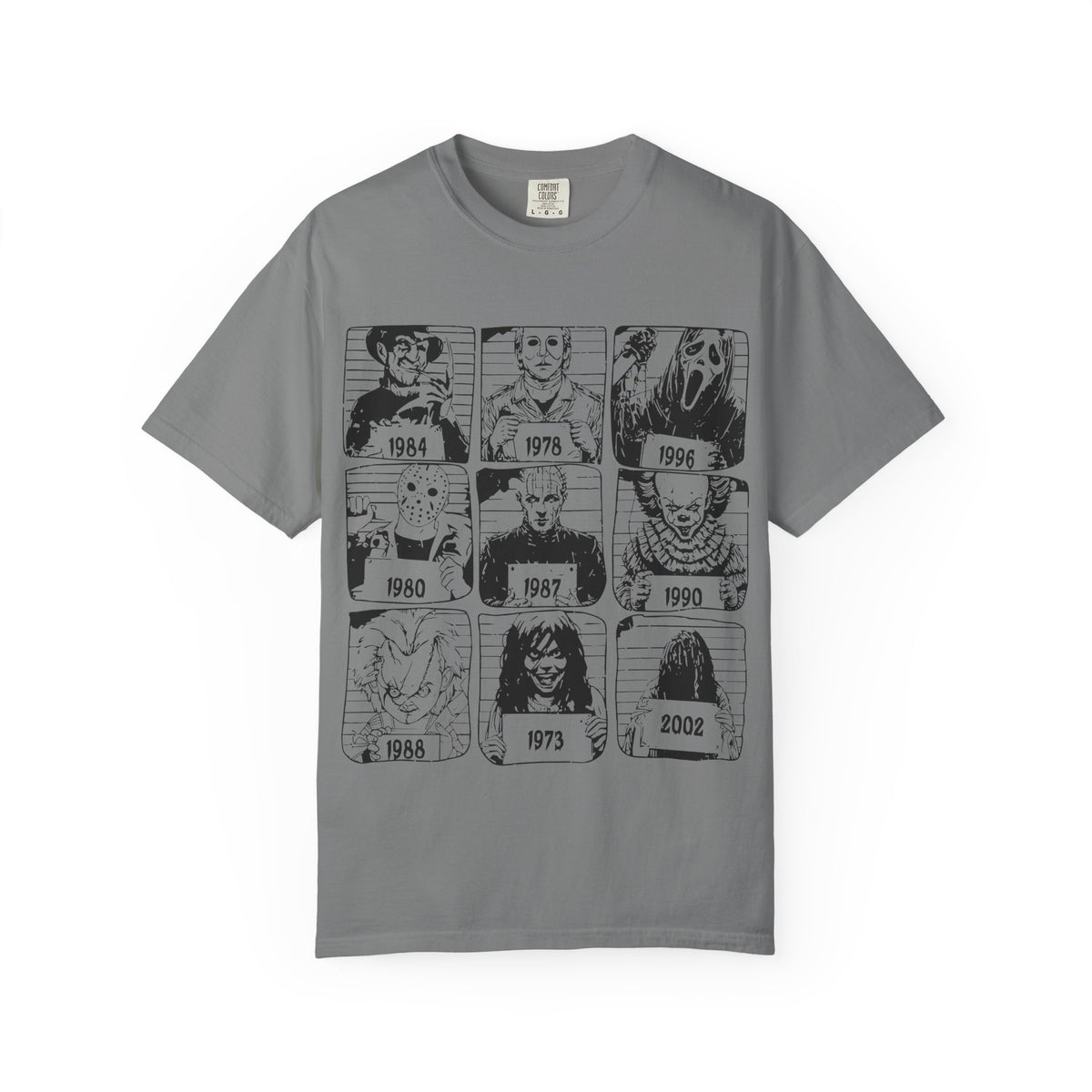 Horror Manga Years Grid T-Shirt — Vintage Anime Faces 1973–2002