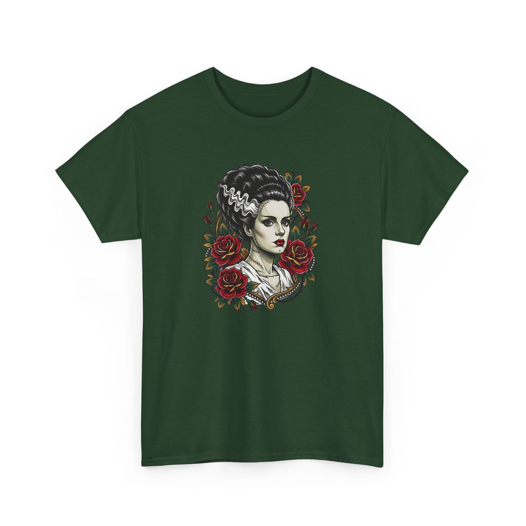 Bride of Frankenstein Tee — Gothic Portrait with Red Roses