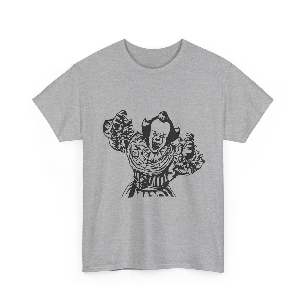 Clown Graphic Tee — Vintage Horror Pennywise-Style Black Illustration