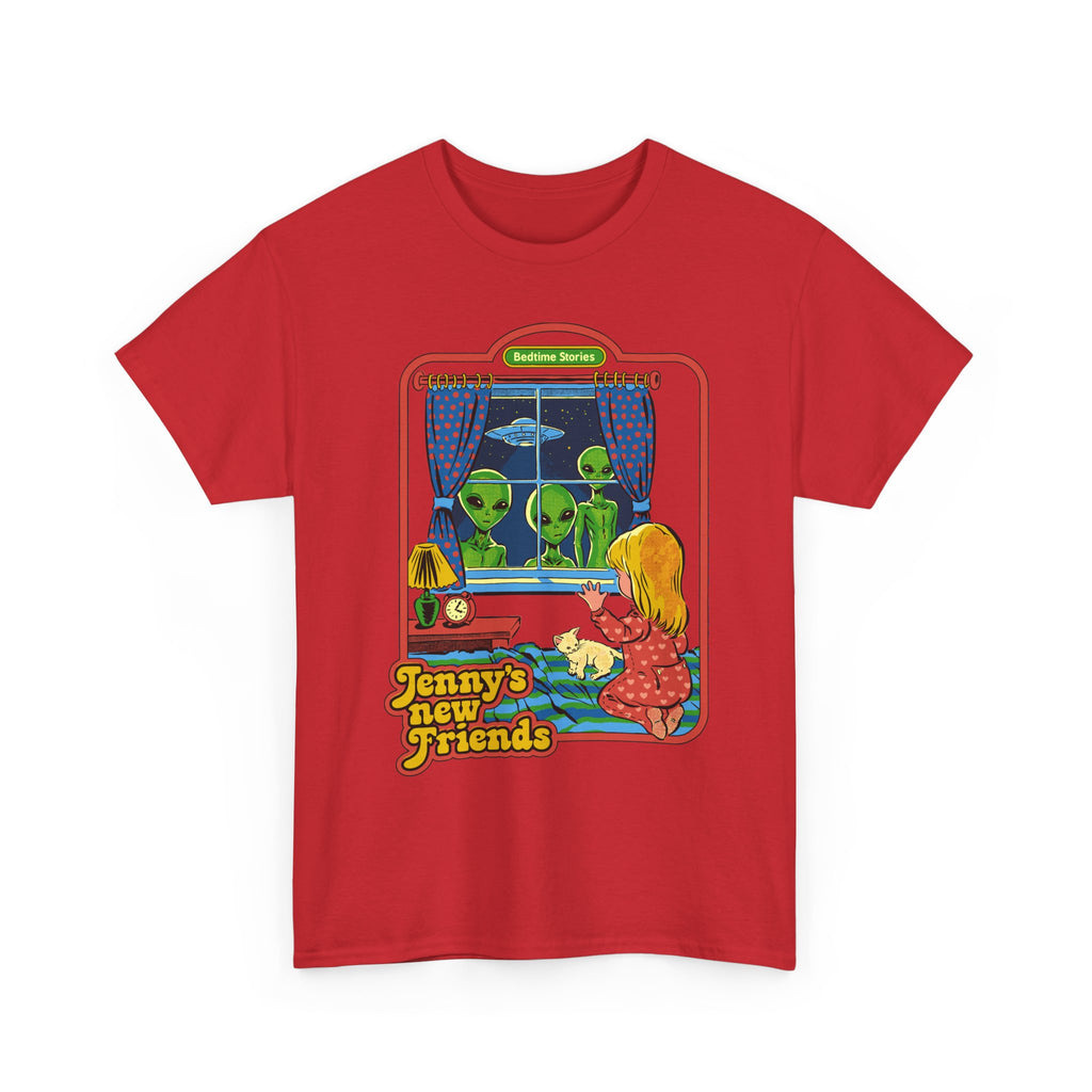 Vintage Kid & Aliens Tee — "Jenny's New Friends" Retro Graphic T-Shirt