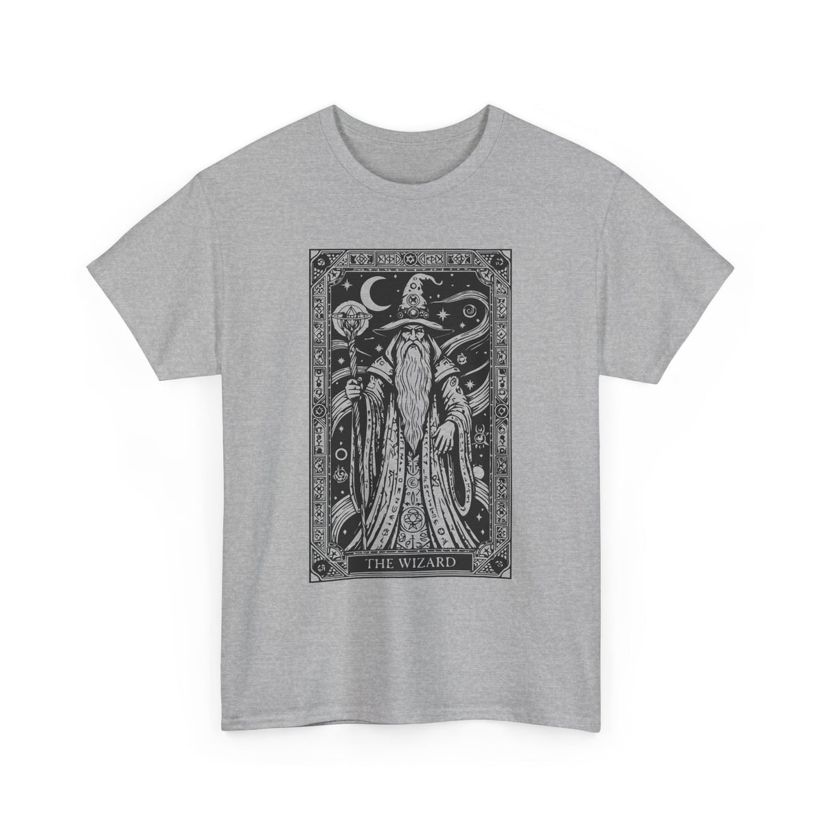 Tarot Wizard T-Shirt — Mystic Moon & Stars Occult Graphic Tee