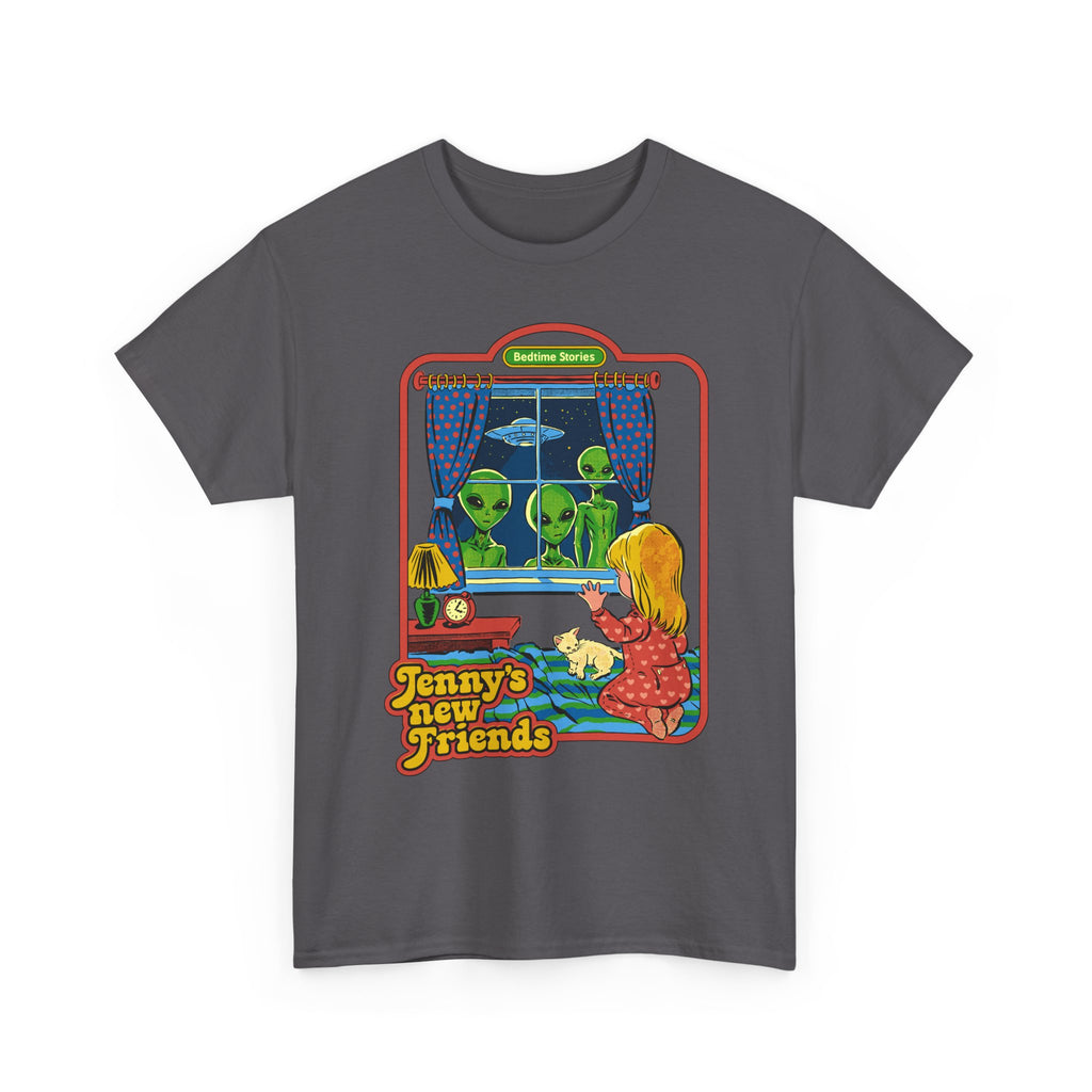Vintage Kid & Aliens Tee — "Jenny's New Friends" Retro Graphic T-Shirt