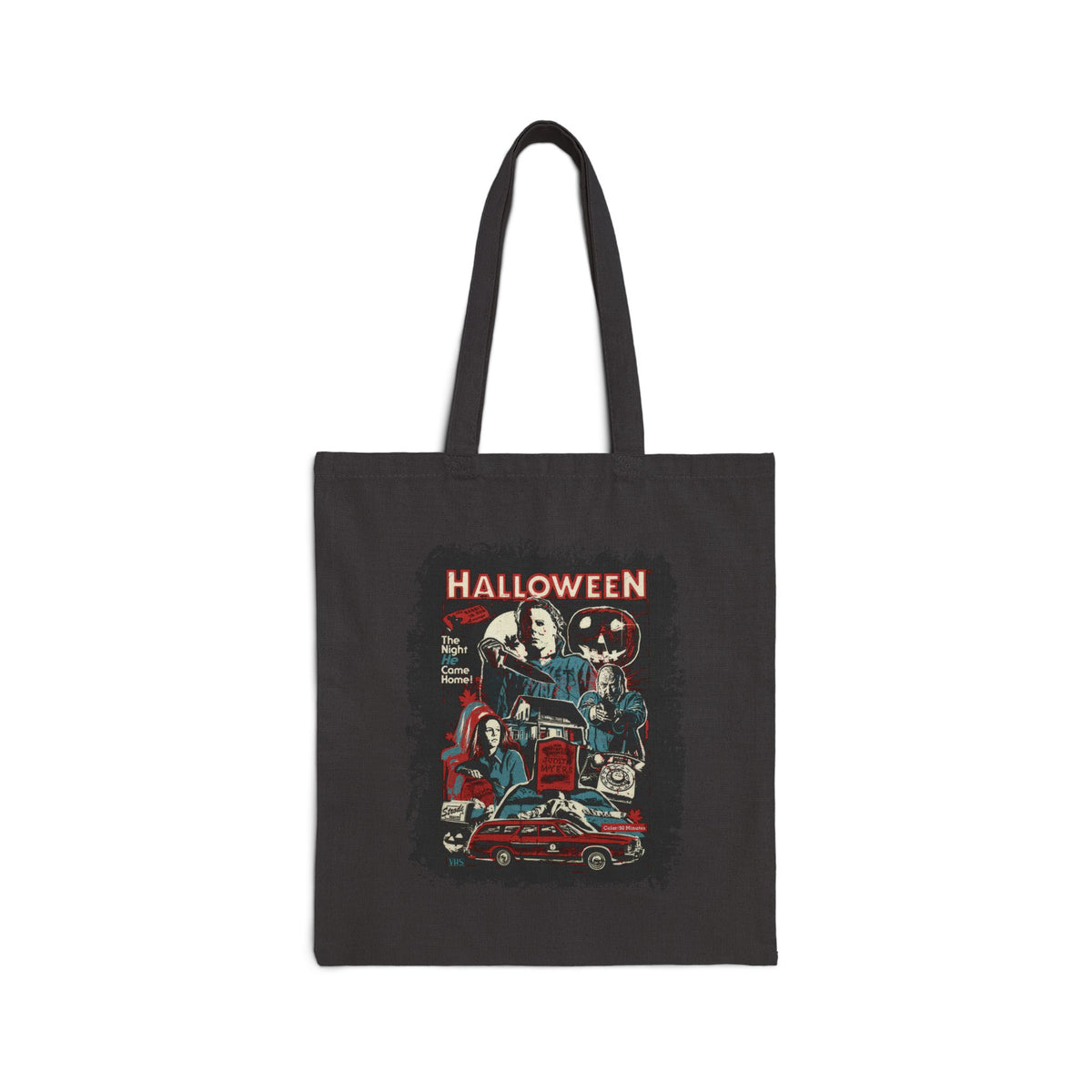 Halloween Retro Horror Tote Bag – Vintage Movie Collage Cotton Canvas Tote