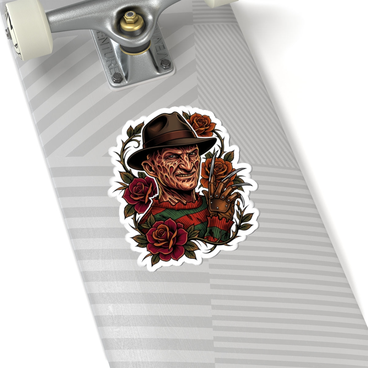 Horror Icon Kiss-Cut Sticker — Freddy Krueger-Inspired Design with Roses