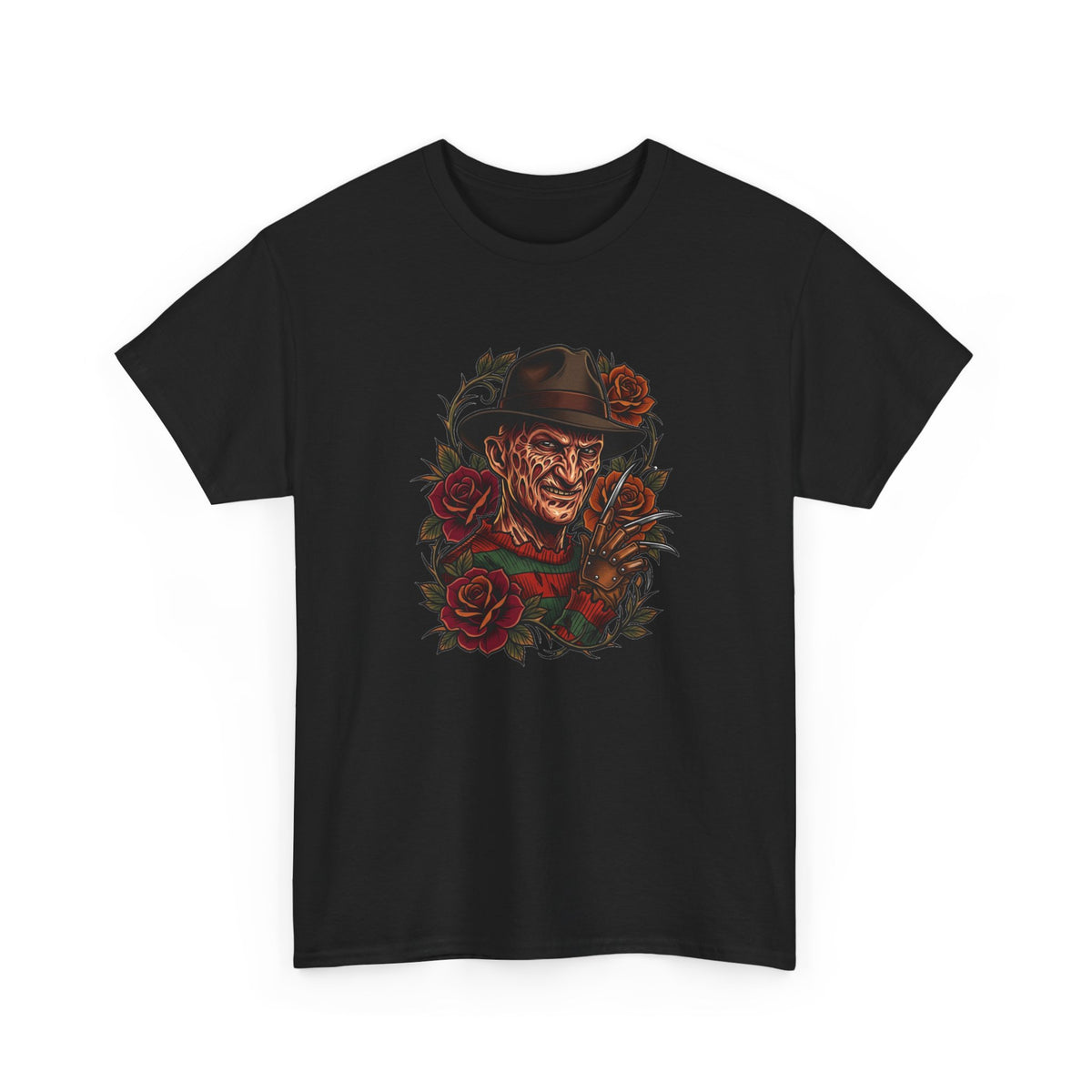 Horror Rose Tee — Vintage Freddy-Inspired Nightmare Skull Graphic T-Shirt