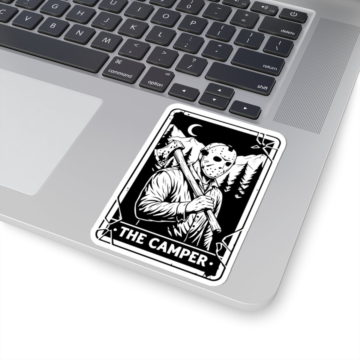 The Camper Kiss-Cut Sticker — Jason Horror Cabin Sticker for Laptops & Gear