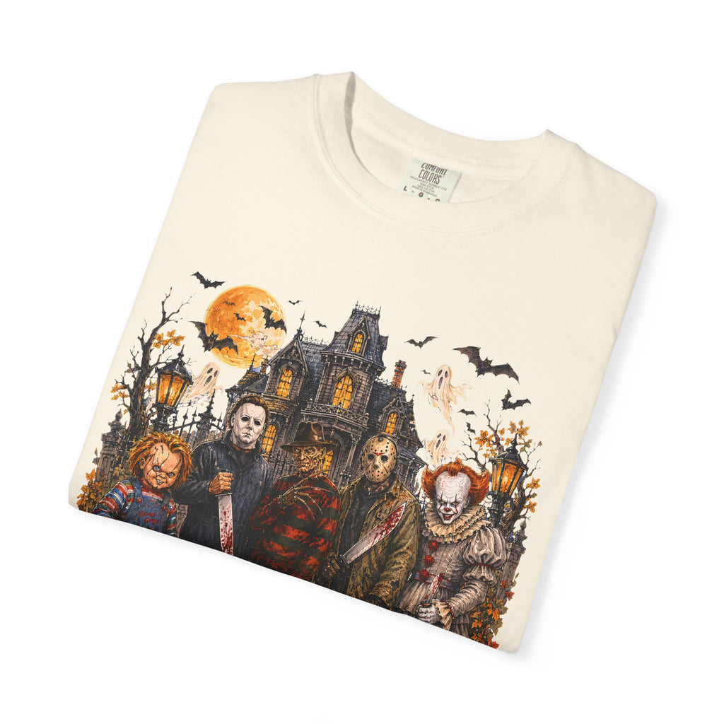 Horror Icons Halloween T-Shirt — Scary Movie Characters Haunted House Design