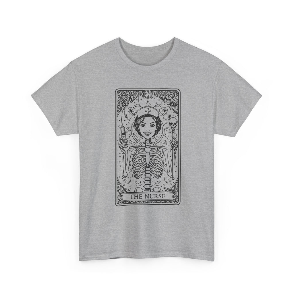 Tarot Nurse Graphic Tee — 'The Nurse' Skeleton Card T-Shirt