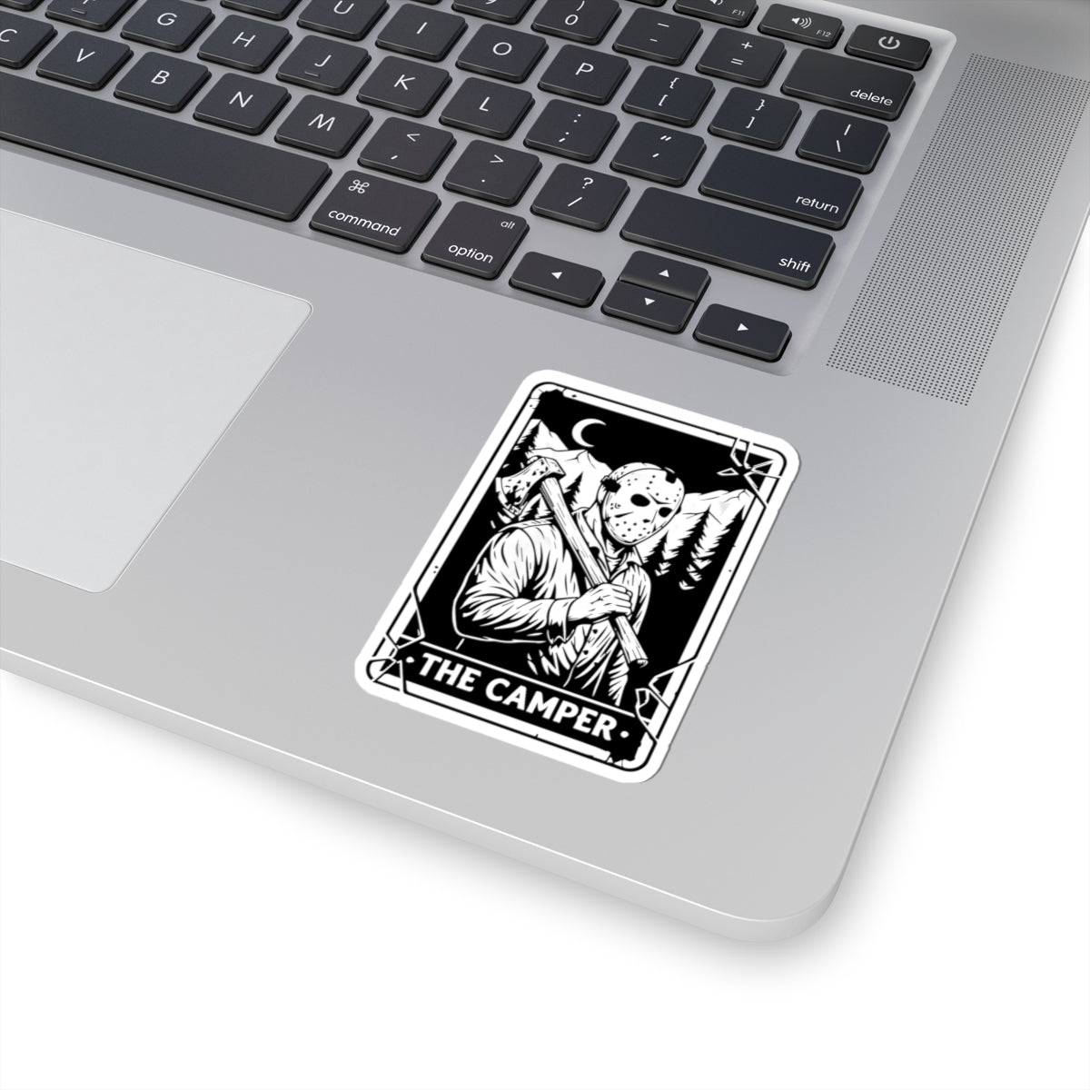 The Camper Kiss-Cut Sticker — Jason Horror Cabin Sticker for Laptops & Gear