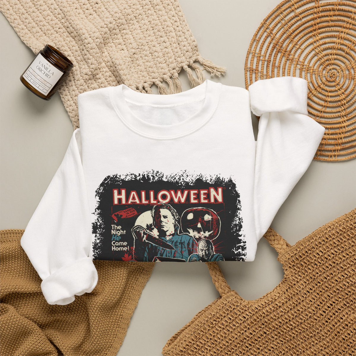 Halloween Horror Crewneck Sweatshirt — Retro Movie Monsters Graphic