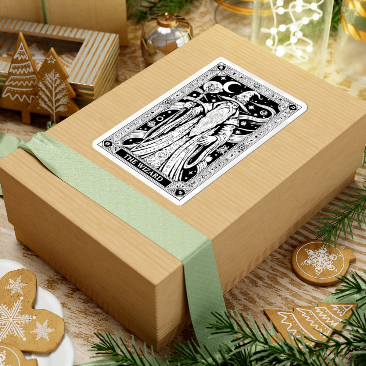 Wizard Tarot Kiss-Cut Sticker — Mystical Black & White Mage Design