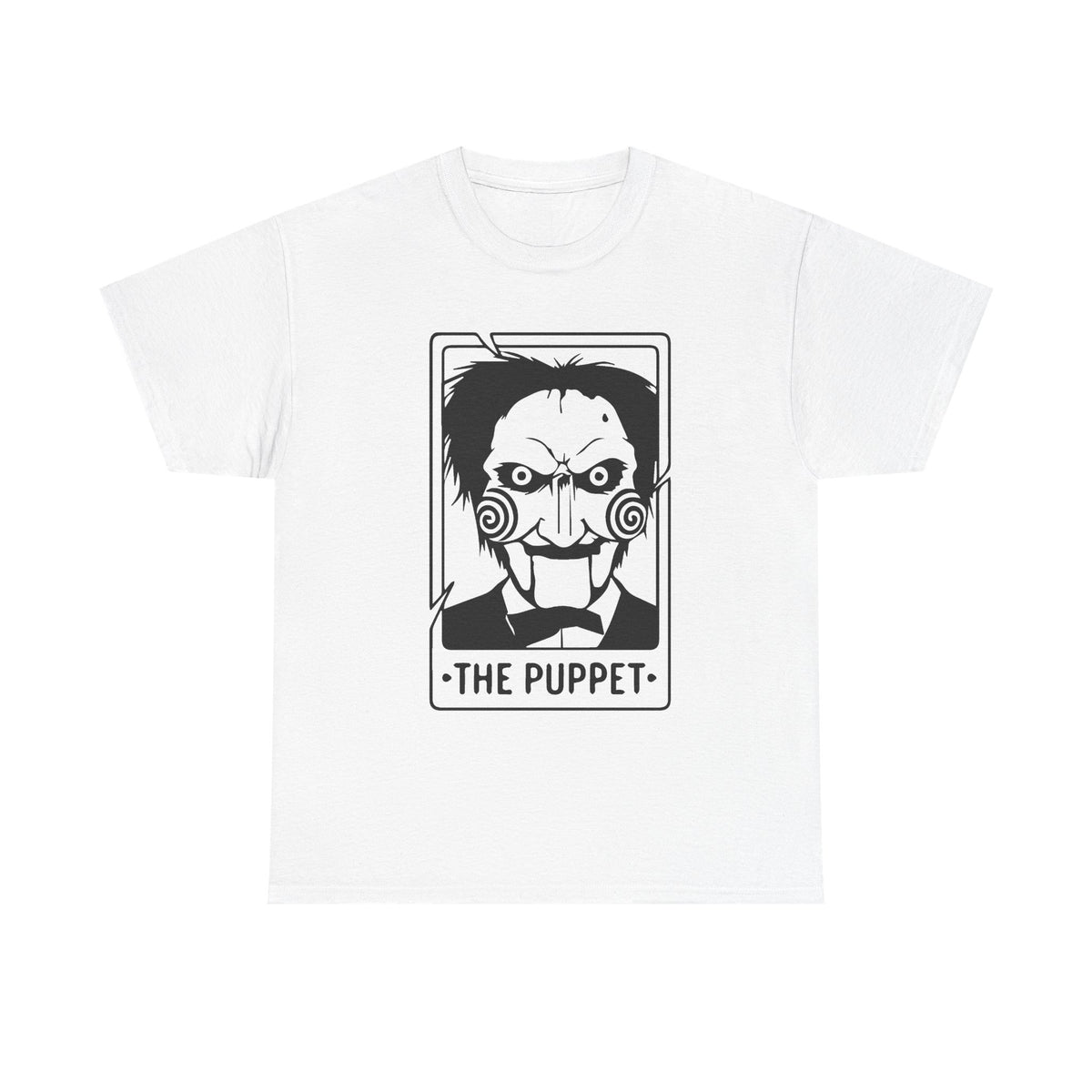 Horror Puppet Graphic Tee — "The Puppet" Vintage Creepy Mask T‑Shirt