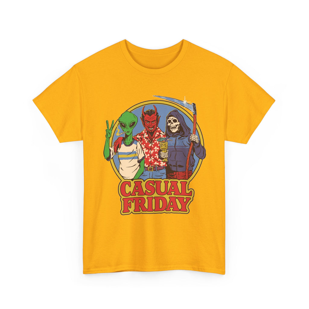 Casual Friday Tee — Alien, Devil & Grim Reaper Retro Graphic Shirt