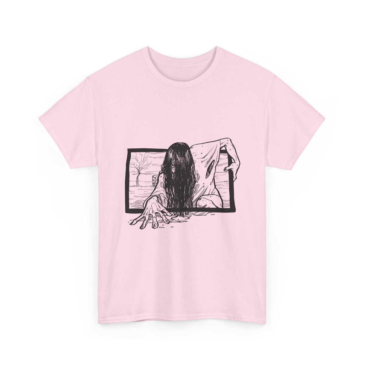 Horror Girl T‑Shirt — Creepy Window Ghost Graphic Tee
